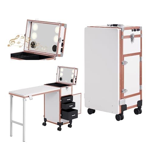 Rolling Portable Manicure Table with 3 Drawers, Lockable Makeup Train Case with Mirror & Nail Polish Organizer, Foldable Nail Desk with Wheels & Handle for Mobile Nail Techs & Salon Use,White - Image 1
