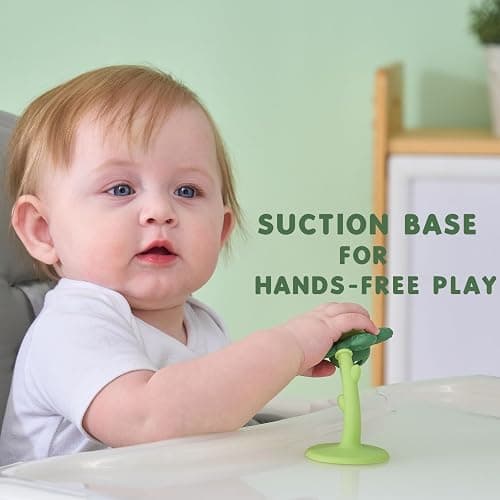 Baby Teething Toys and Rattle 2-in-1 for Babies 0-6 6-12 Months, Food Grade Silicone Teethers for Baies 3-6 Months, Infant Teething Relief Chew Toys, Sunnyflower Teether Toy BPA Free - Green thumbnail 3