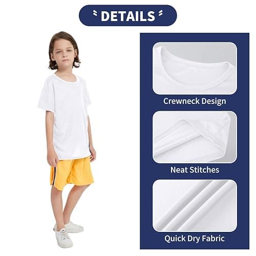 6 Pack Boys Youth Kids Mesh Athletic Quick Dry T Shirts Short Sleeve Moisture Wicking Tee Shirts Active Tops (Age 4-18) thumbnail 3