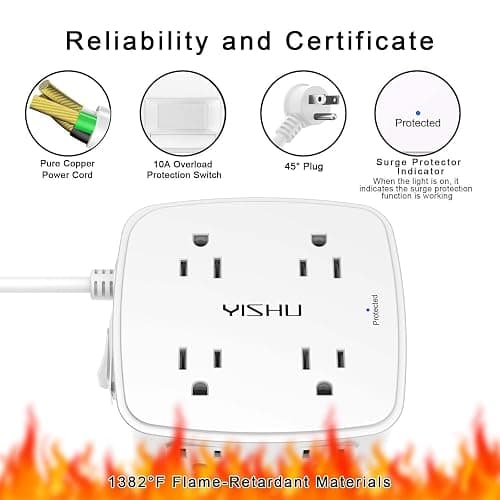6 Ft Surge Protector Power Strip - 8 Widely Outlets with 4 USB Ports, 3 Side Outlet Extender with 6 Feet Extension Cord, Flat Plug, Wall Mount, Desk USB Charging Station, ETL,White thumbnail 6