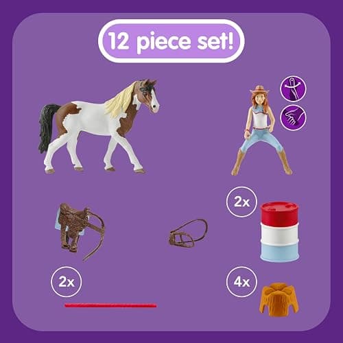 Schleich Horse Club 12-Piece Hannah's Riding Horse Set - Rodeo Riding with Cowgirl and Horse, Realistic Western Rodeo Farm Animal Toys and Accessories, Gift for Toddlers, Boys, and Girls Ages 5 and up thumbnail 2