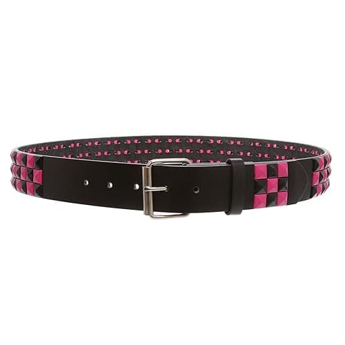 Snap On 1 1/2" Fuchsia & Black Checkerboard Punk Rock Studded Belt - M 33"-35" - Black/Fuchsia thumbnail 2