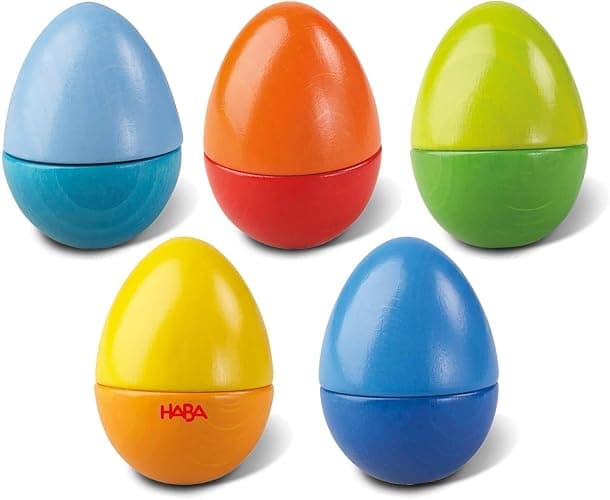 HABA Musikeier – 5 Bunte Rasseleier aus Holz zur musikalischen Frühförderung für Babys & Kleinkinder ab 2 Jahren – Made in Germany - 1007733001 - Image 1