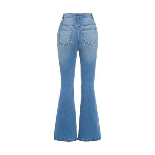 Girls Ripped Flare Jeans Wide Leg Bell Bottoms Elastic High Waist Denim Pants with Pocket Teen Retro Cool Streetwear thumbnail 3