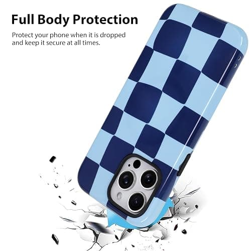 KANGHAR Compatible with iPhone 15 Pro Max Case, Aesthetic Checkered Cute Pattern, Support for MagSafe Shockproof Cover for Girls Women -Blue thumbnail 2