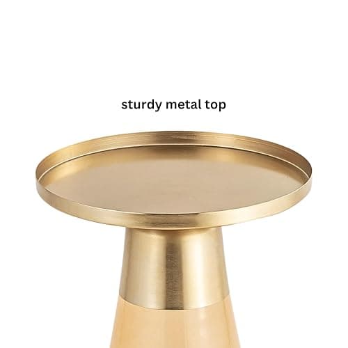 Modern Cylindrical Side Table with Glass Base and Sturdy Gold Metal Top, Tempered Glass, for Living Room & Bedroom, Amber,Assembled thumbnail 6