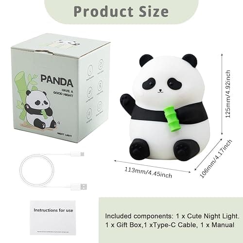 Rytinazzz Cute Panda Silicone Night Light, LED Squishy Lamp with 12H/50H Long Battery Life, 2 Levels Brightness by Tap Control, Rechargeable Soft Light for, Kids Bedroom Decor & Gifts for Boys Girls thumbnail 9