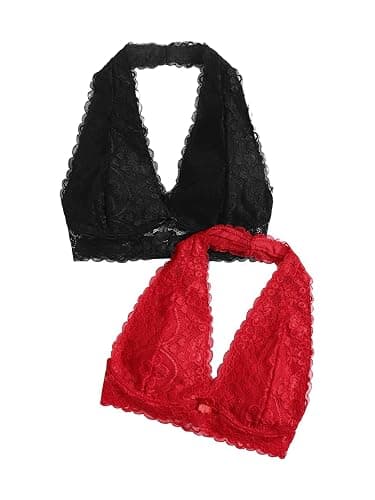 SOLY HUX Women's 2 Piece Halter Lace Bralette Bra - Image 1