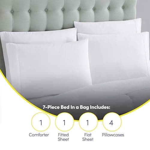 Sweet Home Collection 7 Piece Comforter Set Bag Solid Color All Season Soft Down Alternative Blanket & Luxurious Microfiber Bed Sheets, White, Queen thumbnail 6