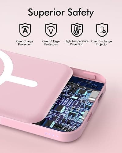 podoru for Magsafe Battery Pack, 5000mAh Magnetic Power Bank with Type-C Cable 20W PD Fast Charging Lighting Input Wireless Portable Charger for iPhone 17/16/15/14/13/12/ All Series-Pink thumbnail 7