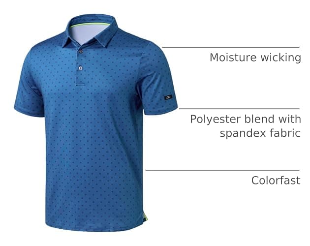 Obla Mens Golf Polo Shirts Short Sleeve Dry Fit Performance Moisture Wicking Casual Print Collared Golf Shirts for Men thumbnail 3
