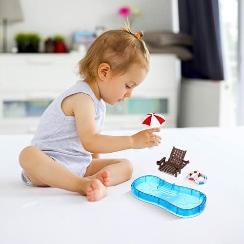Abaodam Beach Mini House Decoration, Mini Swim Pool with Ring Chair Umbrella, Summer Seaside Miniatures Beach Swimming Pool Set for Crafts Dollhouse Scene Decor thumbnail 9