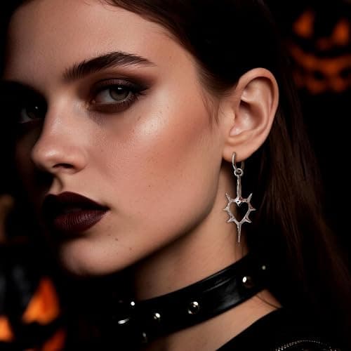 Frigotine Gothic Hoop Dangle Drop Earrings for Women, Trendy Dark Black Y2k Punk Halloween Party Accessories Fashion Jewelry Gift thumbnail 2