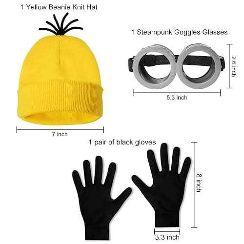HEYFIZZ 3 Pcs Halloween Costume Accessories Adult, Easy Costume Men Women | One Size Fits Most,Last Minute Adult Halloween Costumes,Yellow Beanie Hat,Adjustable Goggles,Gloves,Family Group Costume thumbnail 2