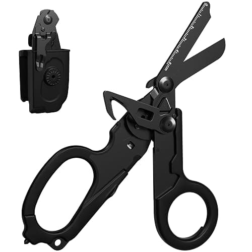 Foldable Trauma Shears with Black Holster, 6-in-1 Medical Shears for Emergency Rescue, Stainless Steel Trauma Shear Ideal for EMTs, Nurses, First Responders (Full Black) - Image 1