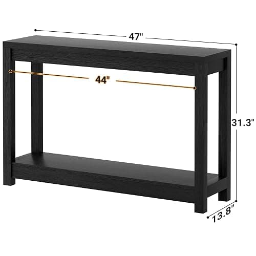 Besiost 47" Farmhouse Wood Entryway Table Narrow Console Table with Storage Behind Couch Sofa Table with Shelves for Entry Way with Open Storage, Easy Assembly, Embossed Wood Grain Black thumbnail 3