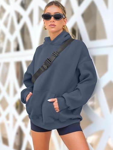 AUTOMET Womens Oversized Sweatshirts Fleece Hoodies Long Sleeve Shirts Pullover Fall Outfits 2025 with Pocket - Dustyblue - Small thumbnail 3