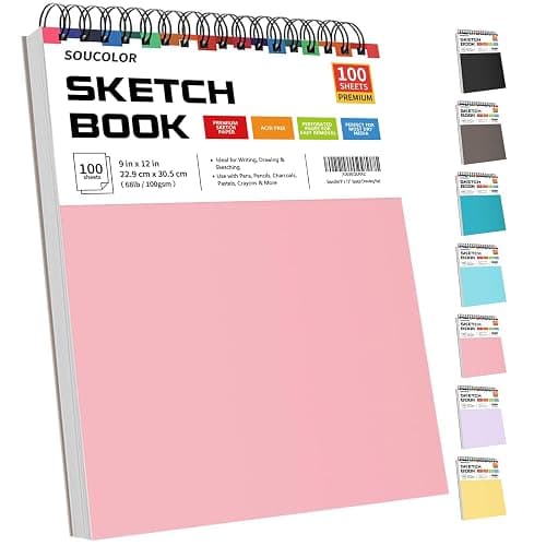 Soucolor Cute Sketchbook 9" x 12" for Women, 1-Pack 100 Sheets Spiral Notebook Drawing Pad for Girls, Pastel Girls' School Art Supplies for Beginner Artists, Arts and Crafts Gifts Set for Kids Adults - Image 1