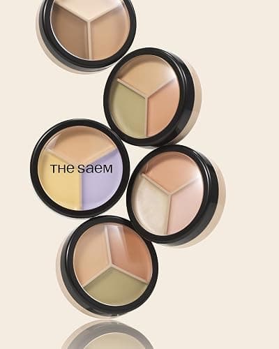 THESAEM Cover Perfection Triple Pot Concealer 2-Pack Set - 01 Correct Beige & 02 Contour Beige Bundle - 6-Color Multi Concealer Palette Kit - Korean Makeup with Sweet Almond Oil for Complete Coverage thumbnail 6