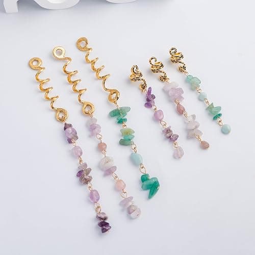FRDTLUTHW Colored Natural Stone Pendant Hair Jewelry for Braids, Crystal Dreadlock Accessories for Women(pack of 6) thumbnail 4