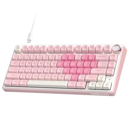 RK ROYAL KLUDGE R75 Mechanical Keyboard Wired with Volume Knob, 75% Keyboard Gasket Mounted, Hot Swappable, Creamy Sound, MDA Profile, PBT Keycaps, Pink - Image 1