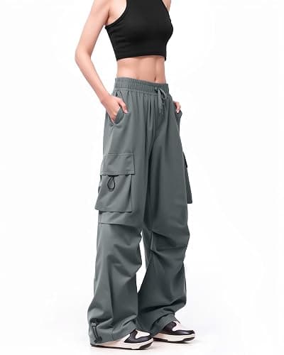 FLEFRM Cargo Pants Women Baggy High Waisted Parachute Pants with Pockets Wide Leg Y2K Casual Pants for Women - Image 1