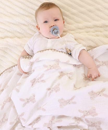 Gunnaicat Baby Soft Muslin Thick Blanket Cotton and Dotted Backing Double Layer Receiving Blanket 40"x40" Bunny thumbnail 5