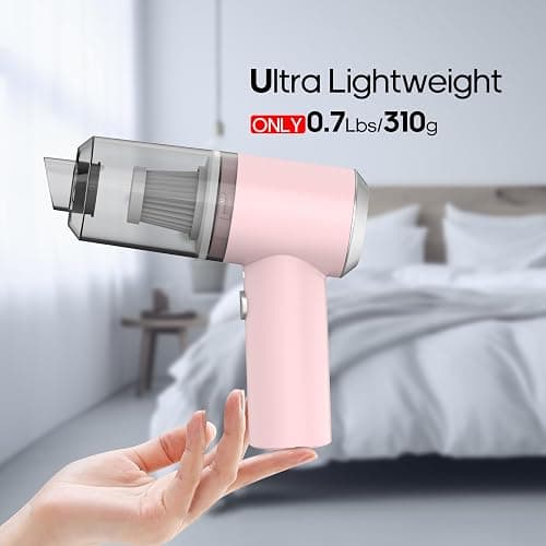Auloea Mini Cordless Handheld Vacuum for Car, Keyboard, Laptop, Home, Pink | Quick Cleanups, Tight Spaces, USB-C Rechargeable, Easy Storage, Office, Cup Holders, Seat Gaps, Window Tracks thumbnail 4
