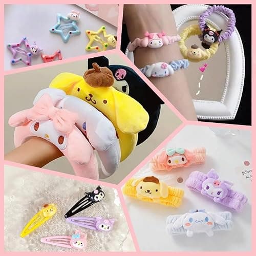 WINBBY 117Pcs Kawaii Stuff Gifts Set Include Headband,Pouch, Hair Band, Hair Ties & Clips, Hairpin, Stickers, Necklace,Bracelet, Keychain thumbnail 6