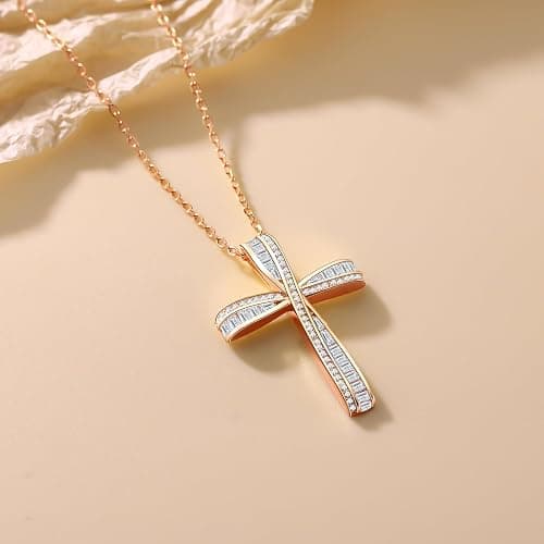 OKISIL Cross Necklace for Women, 925 Sterling Silver 18K Gold Plated Cross Necklaces for Women, Cross Pendant with 5A Cubic Zirconia Diamond, Birthday Christmas Jewelry Gifts for Women Her Wife thumbnail 2