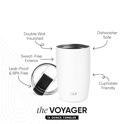 Simple Modern Travel Coffee Mug Tumbler with Flip Lid | Reusable Insulated Stainless Steel Cold Brew Iced Coffee Cup Thermos | Gifts for Women Men Him Her | Voyager Collection | 12oz | Winter White thumbnail 3