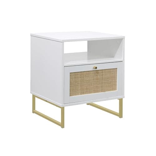 Nathan James Mina Rattan Wood End Side Accent Table Nightstand with Storage for Living Room or Bedroom, 1, White/Gold thumbnail 8