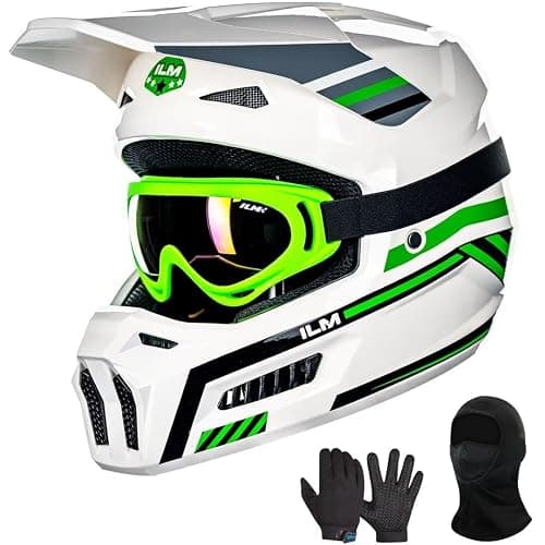 ILM Youth Dirt Bike Helmets Kids ATV Helmet Motorcross BMX Off Road Motorbike with Goggles Gloves Mask DOT Model MT601Y (Spacewalk Green, Youth-Large) - Image 1