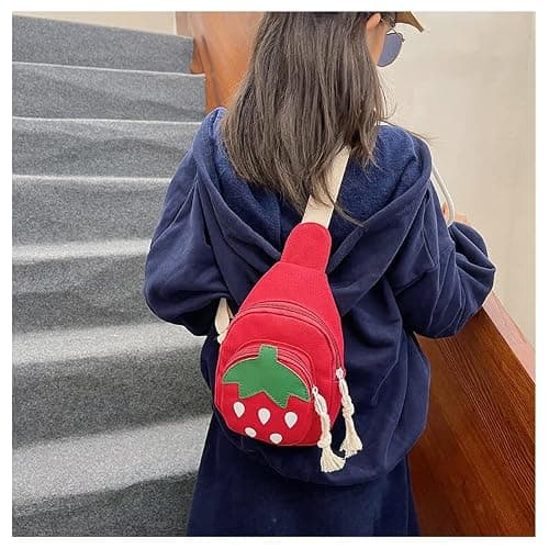 Hiflyer Small Sling Backpack, Rabbit Strawberry Design, Mini Backpack for Girls, Adjustable Shoulder Strap, Zipper Closure, 8x5x2 Inches, 0.2 liters thumbnail 3