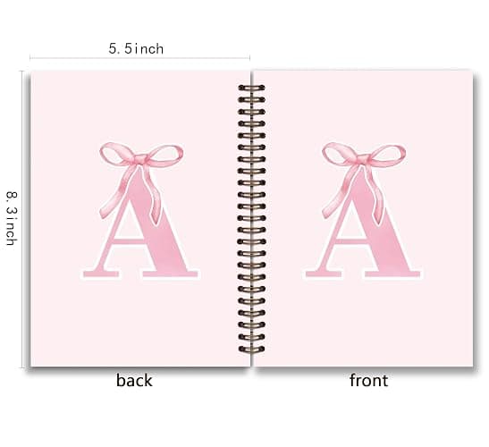 foedor Coquette Trendy Preppy Pink Bow Spiral Notebook,Initial A Journal Personalized Teen Girl Gifts,Monogrammed Gifts for Women Teen Girl,College Ruled Hardcover Spiral Notebook 5.5 x 8.3 - pink A thumbnail 3