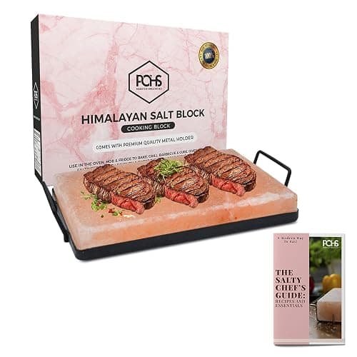 POHS Himalayan Salt Block For Grilling, Searing, Cooking, BBQ, Himalayan Salt Slab with Premium Quality Metal Holder 12x8x1.5 Inches - Image 1