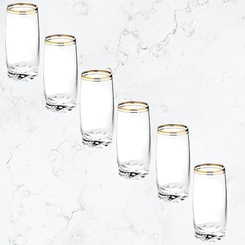 Zanzer 13.25 Oz Gold Glass Cup (Set of 6) - Elegant Drinking Glasses with Gold Accented Rim, Durable Glassware for Entertaining, Dining, Everyday Use - Ideal for Cocktails & Beverages thumbnail 4