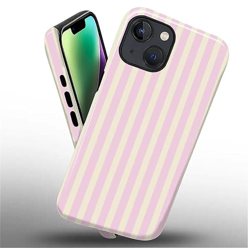 Case for iPhone 14 Plus,Durable Drop Protection Shockproof Silicone + Hard PC 2 in 1 Hybrid Protective Cover with Stylish Pattern Design Cute Striped Aesthetic Yellow Pink thumbnail 3