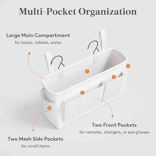 Lifewit Bedside Caddy in Bunk Hospital for Mobile Keys Glasses Magazine, 13.0 x 3.9 x 7.9 in, White thumbnail 7