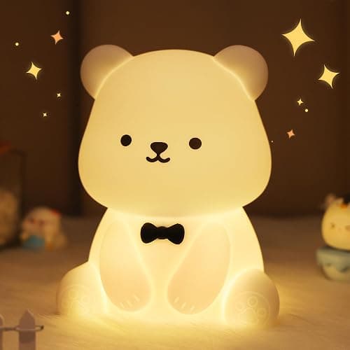 YuanDian Cute Bear Night Light for Kids, Decorate Kids' Bedroom with Silicone Bear Nightlights with 8 Color Lights, Christmas Birthday Gift for Children Toddlers Teens Adults Babies - Image 1