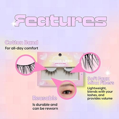 KARA BEAUTY MANGA LASHES Manga Style False Eyelashes KYUN - Faux Spiky Anime Lash with Natural Dimension - Lightweight Flexible Band Strip Lashes for Anime Cosplay, Press On Lash Extension Kit thumbnail 5