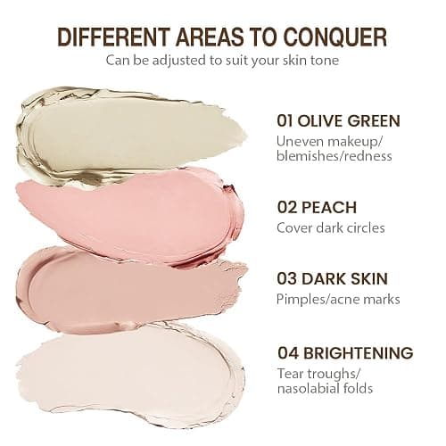 evpct Pot Concealer Full Coverage kit with Brush for Older Women, 4 Nude Shades Under Eye Color Corrector Concealer Palette for Dark Circles Mature Skin Makeup, Waterproof Foundation Color Corrector thumbnail 2