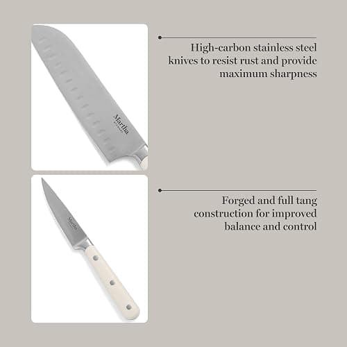 MARTHA STEWART Eastwalk 14 Piece High Carbon Stainless Steel Cutlery Kitchen Knife Block Set w/ABS Triple Riveted Forged Handle Acacia Wood Block - Linen White thumbnail 5