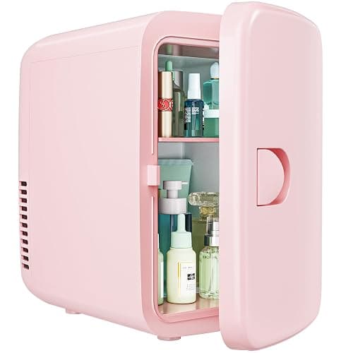 EUHOMY Mini Fridge, 4 Liter/6 Cans AC/DC Small Refrigerator for Skincare, Portable Cooler and Warmer for Skin Care, Cosmetics, Beverage, 4L Makeup Mini Fridge for Bedroom, Car, Office, Dorm, Pink - Image 1