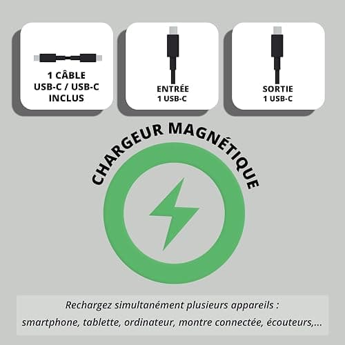 Wonder Full Power - Batterie Externe MAGNETIQUE 10 000 mAh - Compatible avec iPhone, Samsung, et Autres Mobiles Power Bank - Charge Rapide 20W avec USB-C Entrée & Sortie - Câble USB-C fourni. thumbnail 3