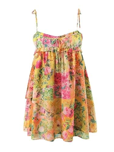 Women Corset Flower Print Spaghetti Strap Mini Dress Backless Skater Holiday Robe Slip Dress - Image 1