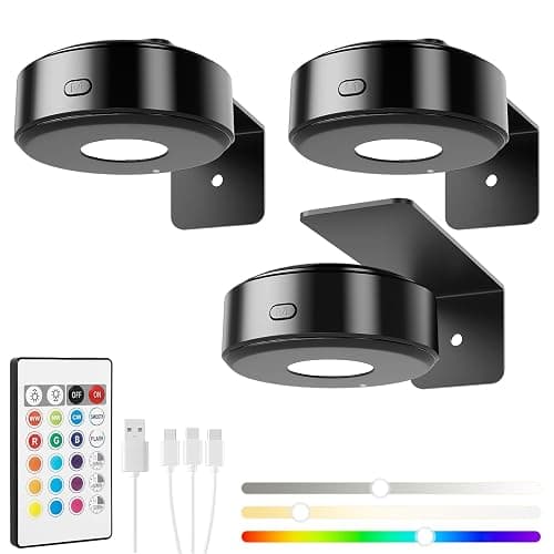 3PCS Picture Lights, Rechargeable Battery Magnetic Poster Lights with 3 Color Temps&12 RGB, Dimmable and Timer Metal Art Light for Display, Wall, Artwork, Gallery (Black) - Image 1