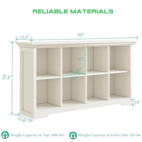 OSCHF Cube Shelf Bookcase with Base - Wooden 2 Tiers Floor Standing Low Storage Cabinet for Home and Office, 8-Cube Lattice Bookshelf, Warm White thumbnail 3