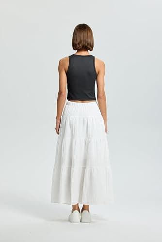 QJQ Women's Summer Boho Flowy Flared Ruffle Maxi Skirt 2025 Tiered A Line Elastic High Waisted Long Skirts thumbnail 2