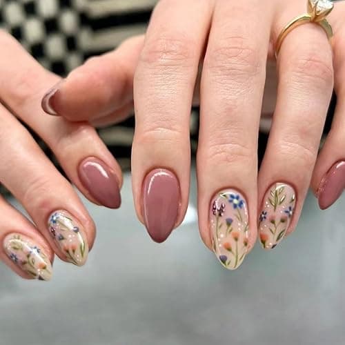 6 Packs (144 Pcs) Almond, Flower & Leaf Press on Nails - Short, Medium Sizes - 6 Styles - Fake Nails Kit for Women thumbnail 2